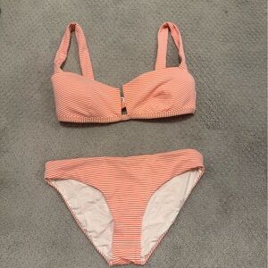 Onia Peach/coral and Orange Striped Bikini Top